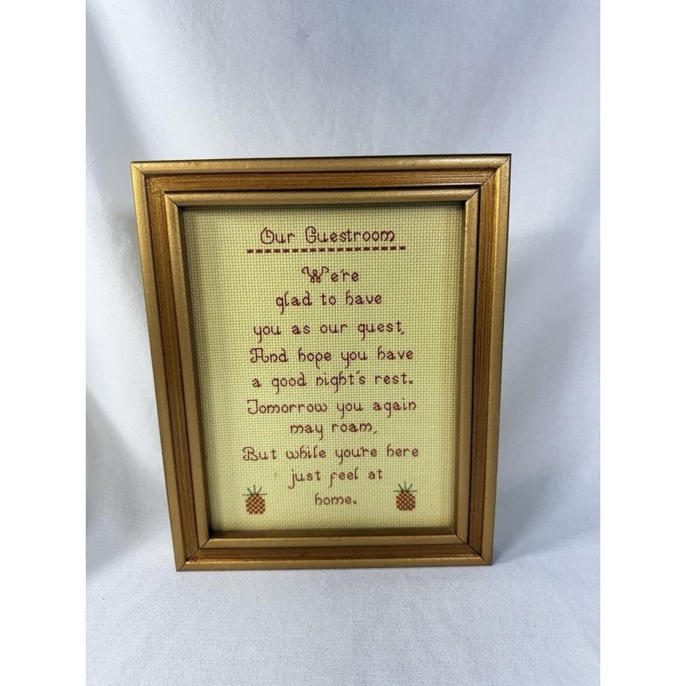 Vintage Completed Framed  Cross Stitch Sampler Grandmillenial Cottagecore Decor